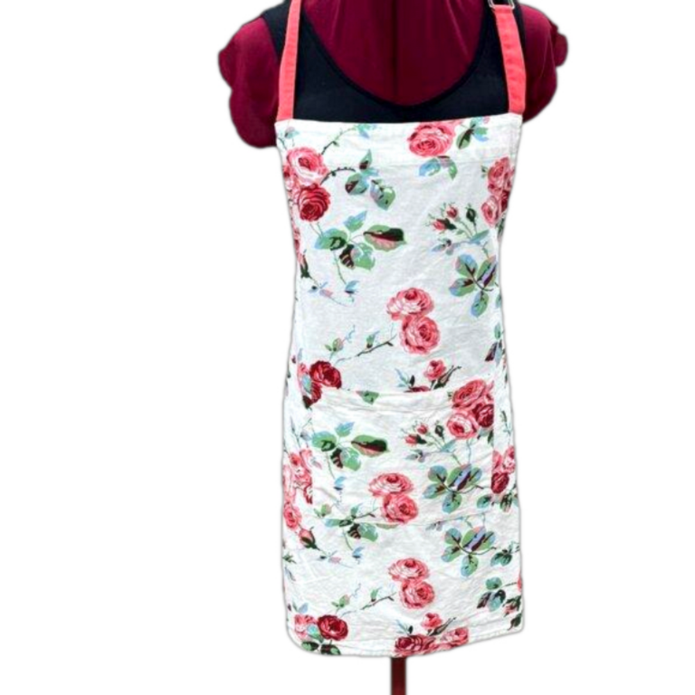 Floral Chef's Type Apron Vintage 50s Inspired 100% Cotton One Size Fits Most